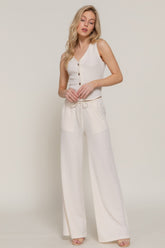 Button Closure Vest & Long Pants Set in Ivory Simmer & Fay